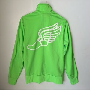 Planet Gold Brite Lime Green Zipper Track Jacket w/ Wing Foot Logo on Back Sz S